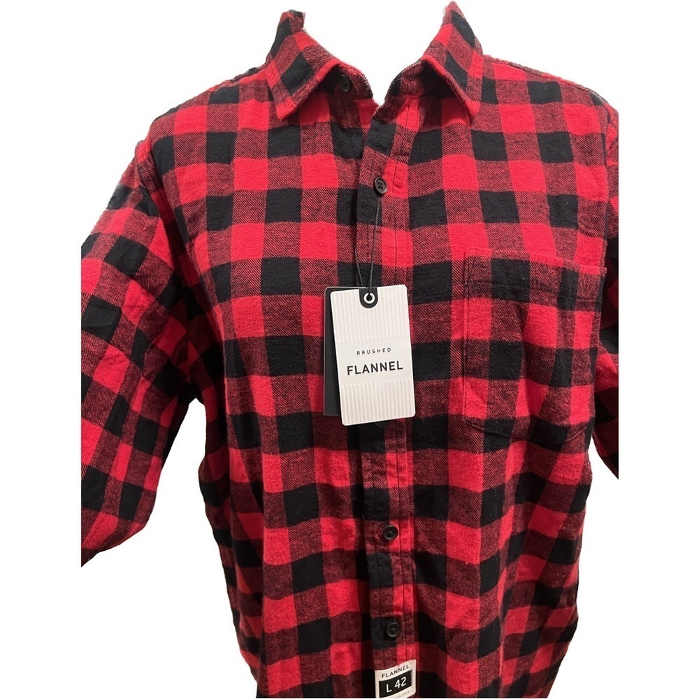 NWT denim & flower red blue button down flannel cotton western plaid long sleeve - Picture 3 of 7